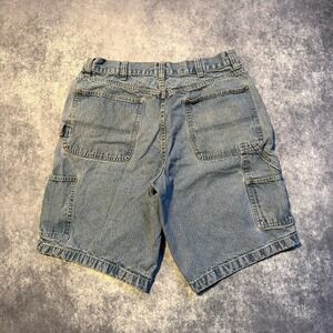 Vintage Basic Editions Mens Blue Denim Carpenter Shorts Size 34 Workwear Utility